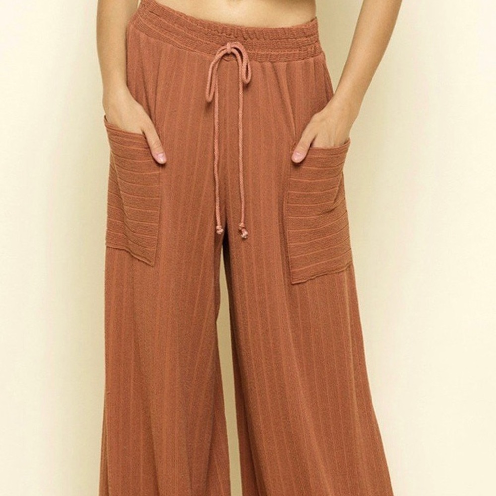 DRAWSTRING WAIST WIDE LEG PANTS WITH POCKETS 🇺🇸 - Picture 4 of 12